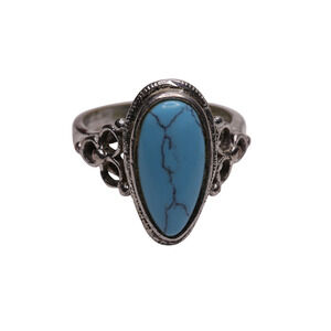 Women's Vintage Oval Stone Turquoise Silver Tone Ring - Size 11